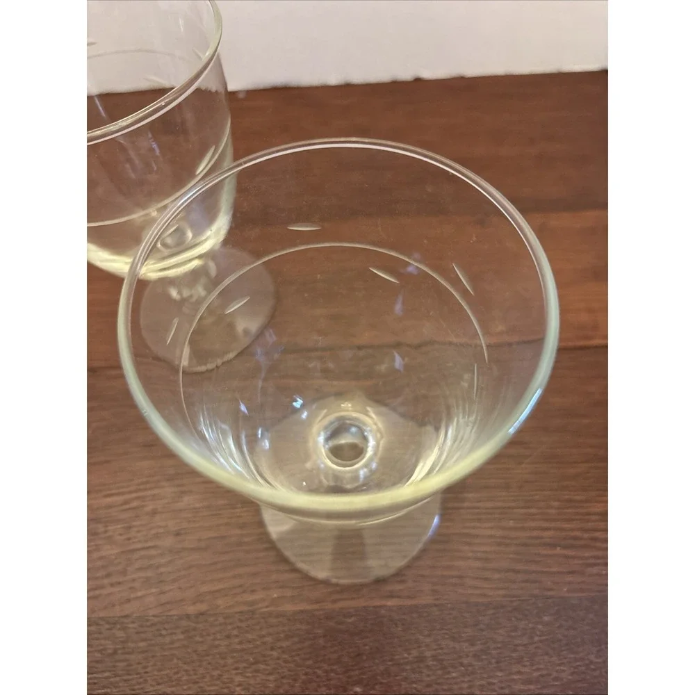 Vintage Etched‎ Glass Stemmed Goblets Set of 4 Clear Wheat Pattern Wine Glasses